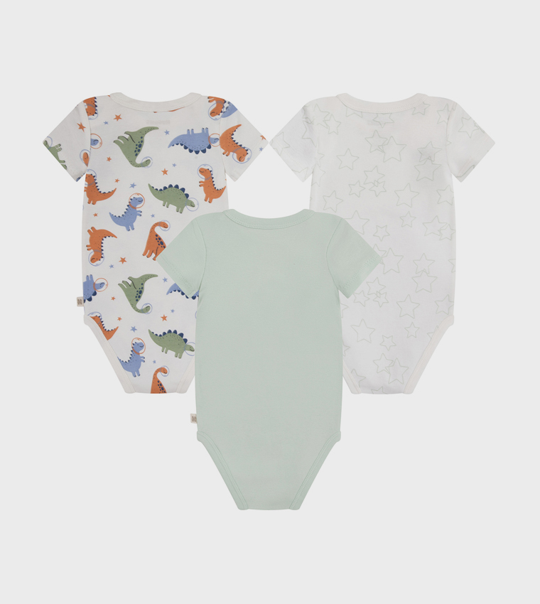 Pack of 3 Solid Short Sleeves Bodysuits