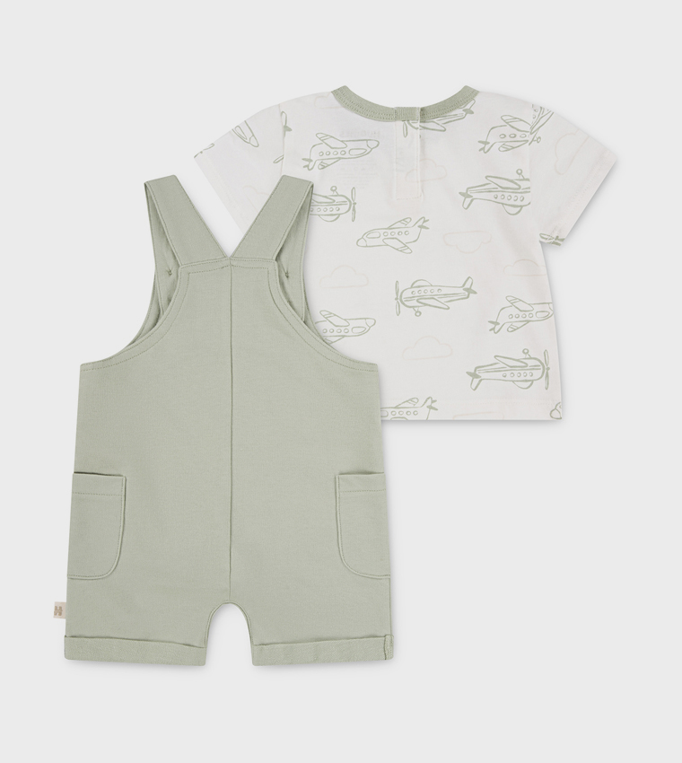 Printed Short Sleeves T-Shirt and Dungaree Set