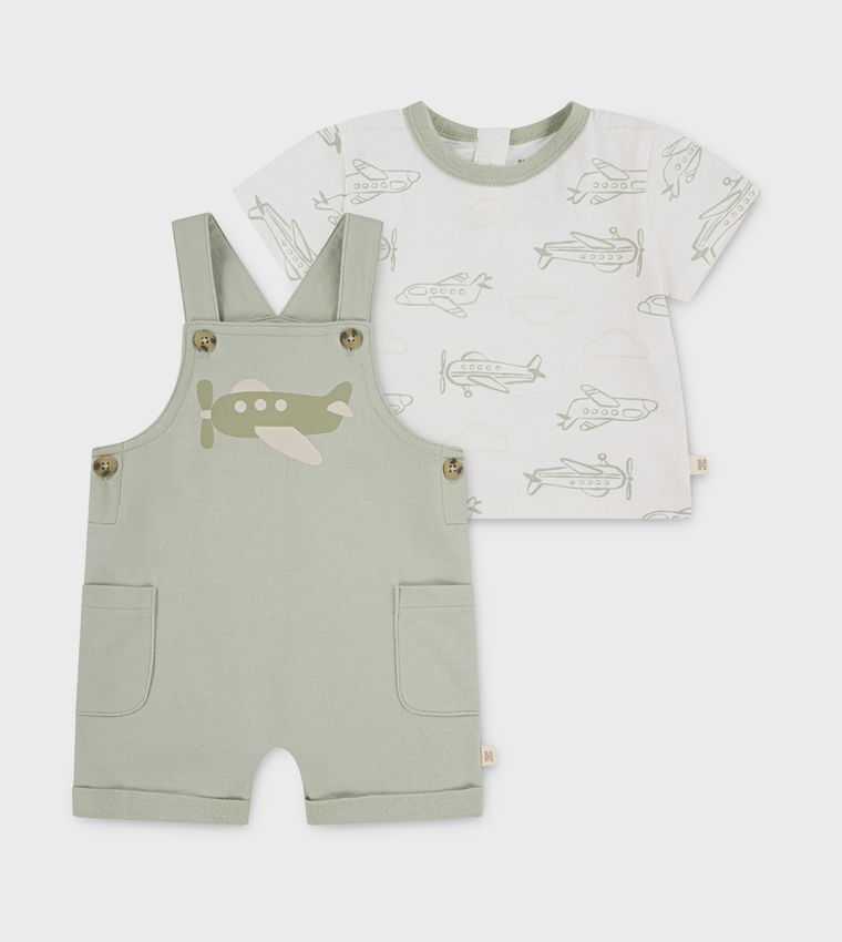 Printed Short Sleeves T-Shirt and Dungaree Set