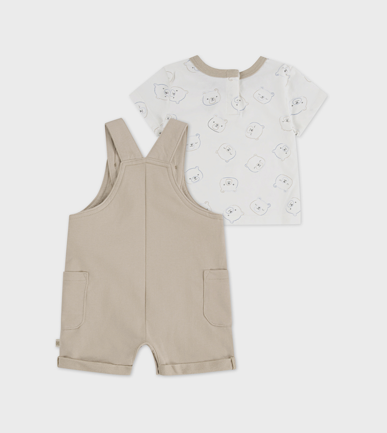 Printed Short Sleeves T-Shirt and Dungaree Set
