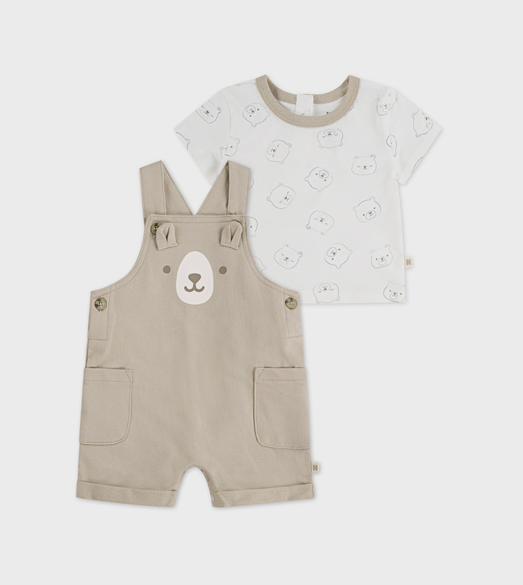 Printed Short Sleeves T-Shirt and Dungaree Set