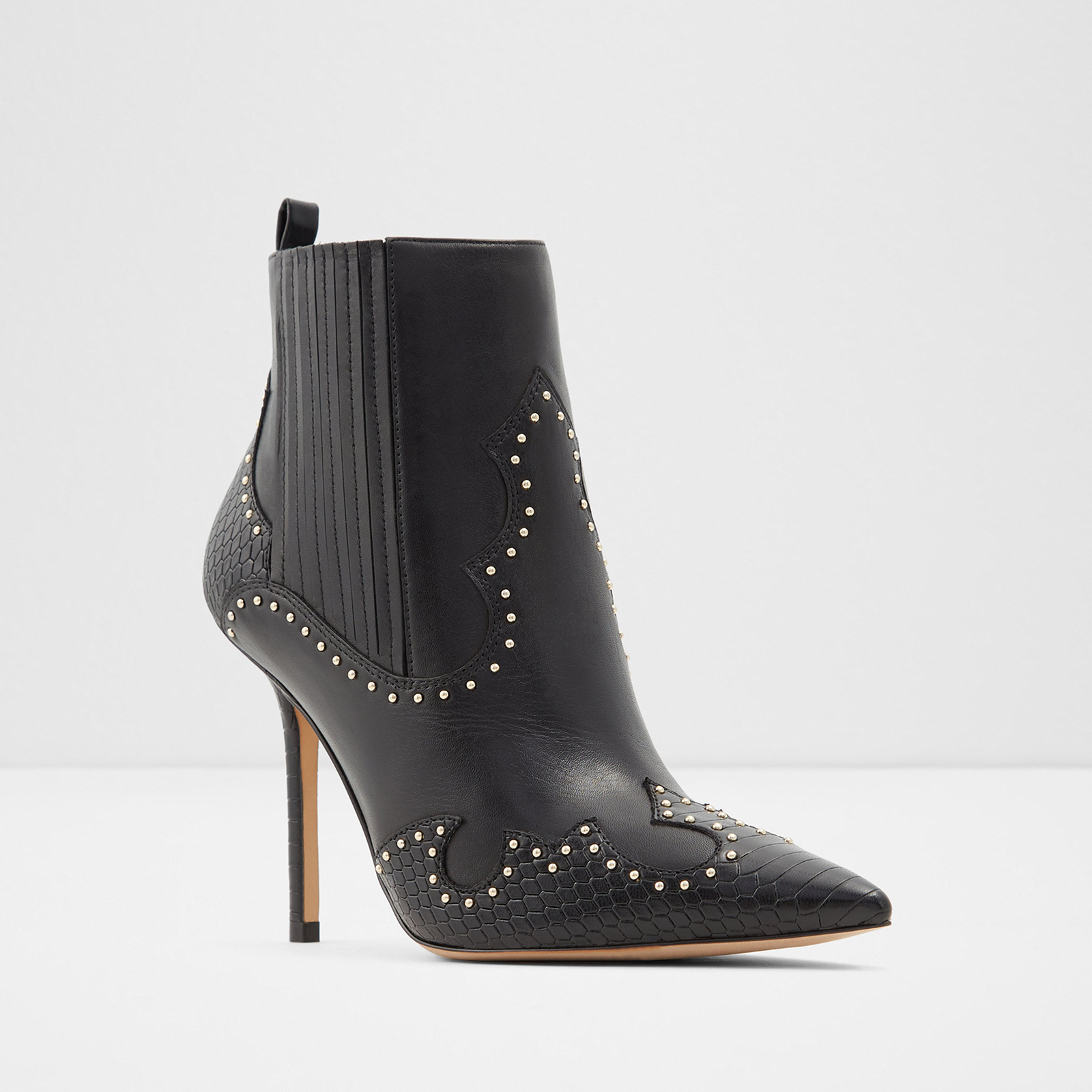 Brenda Black Leather Studded Cutout Ankle Booties