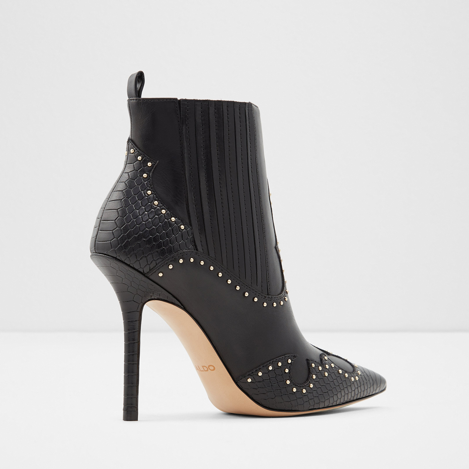 Brenda Black Leather Pointed-Toe Cutout Ankle Booties