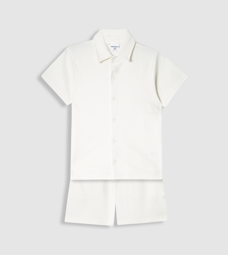 Waffle Textured Shirt and Shorts Set