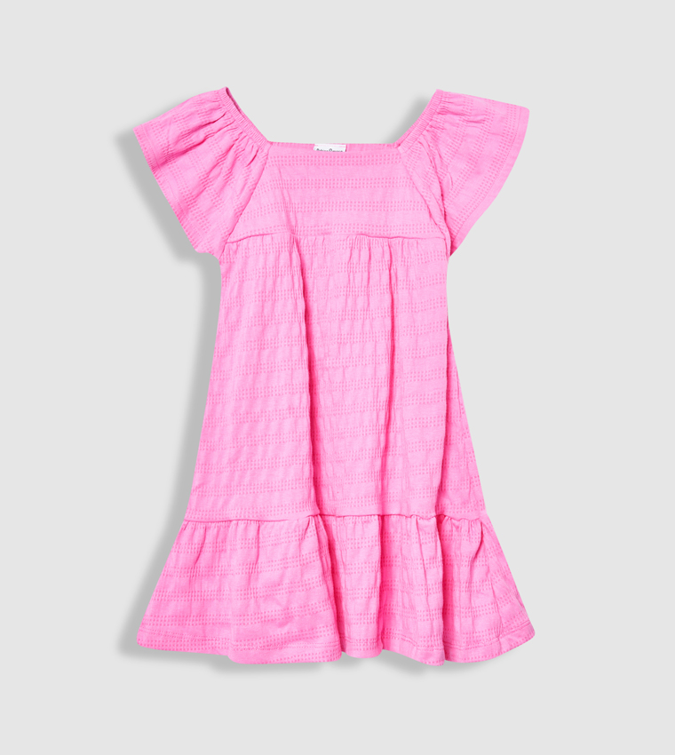 Textured Flutter Sleeves A-Line Dress