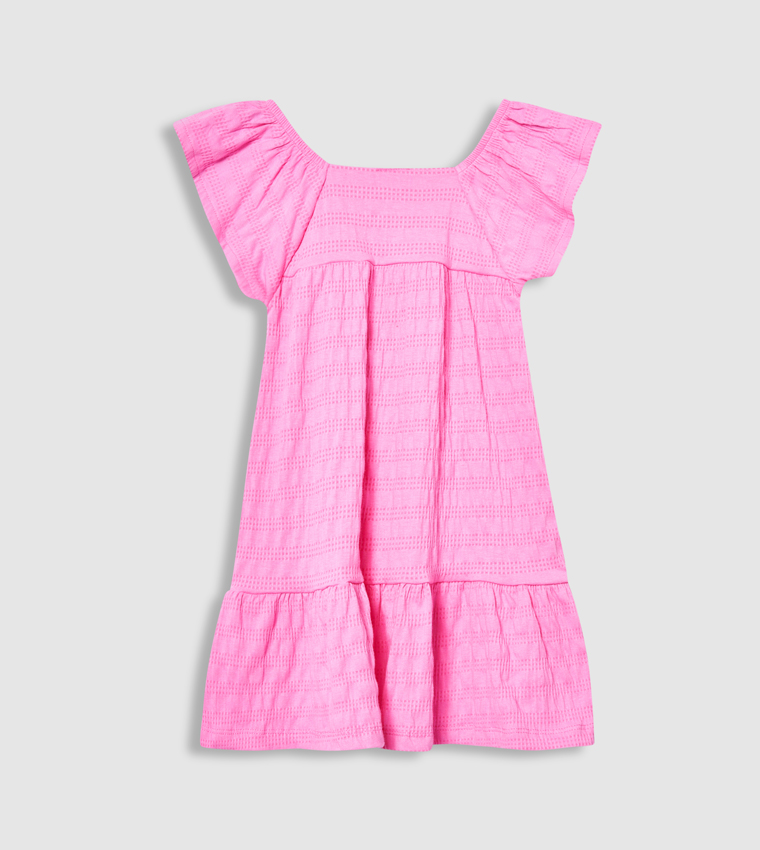 Textured Flutter Sleeves A-Line Dress