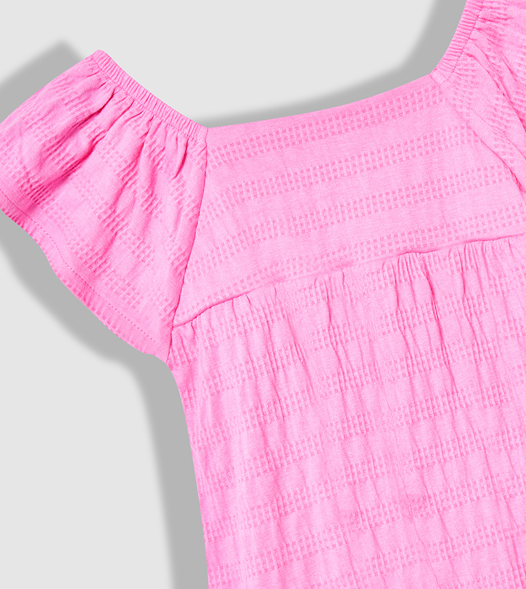 Textured Flutter Sleeves A-Line Dress