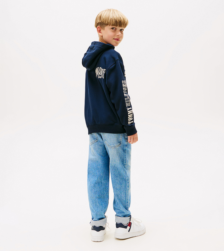 Logo Printed Hooded Varsity Jacket