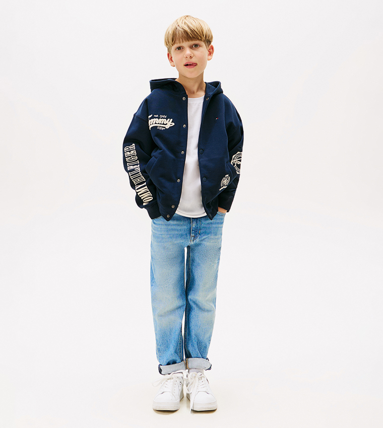 Logo Printed Hooded Varsity Jacket