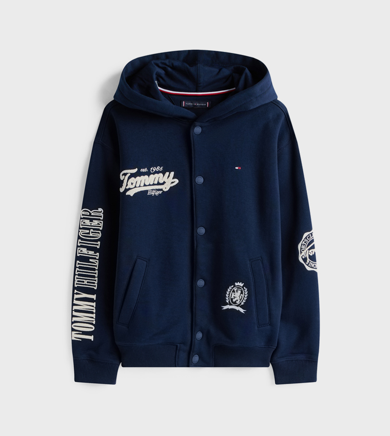 Logo Printed Hooded Varsity Jacket