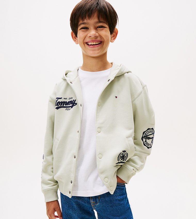 Logo Printed Hooded Varsity Jacket