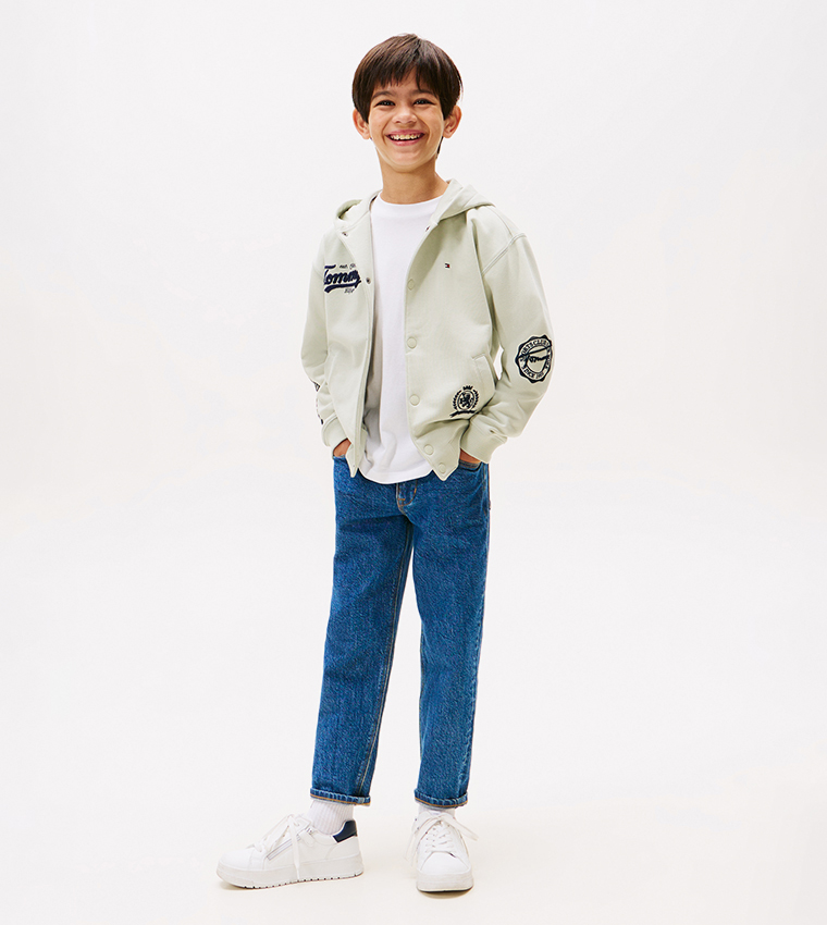 Logo Printed Hooded Varsity Jacket