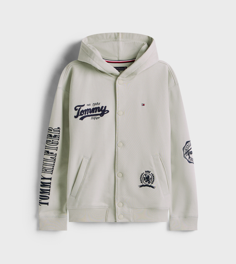 Logo Printed Hooded Varsity Jacket