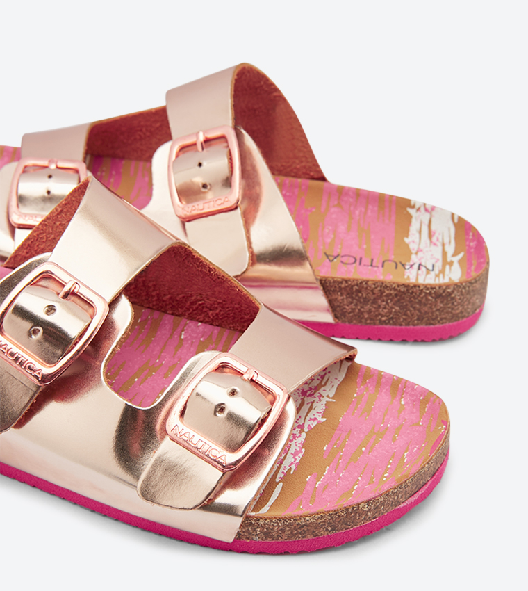 Buy Nautica Double Buckle Closure Strap Open Back Slides Pink In