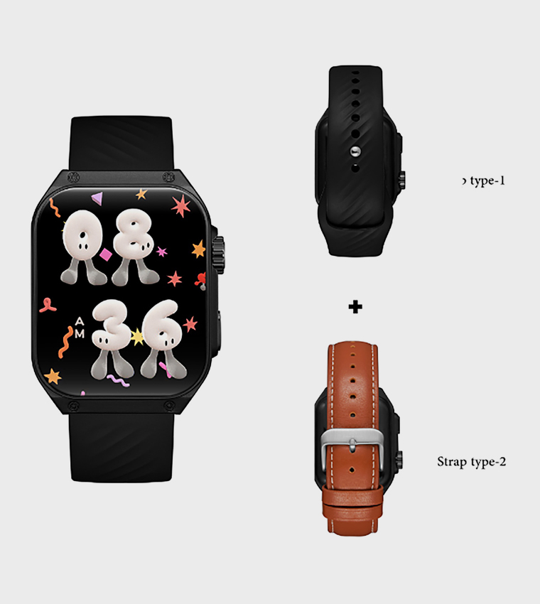 Square Black Dial Silicone Strap Smart Watch
