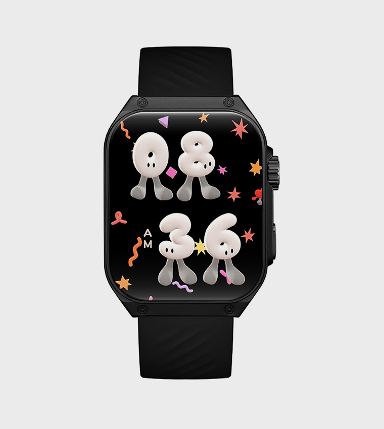 Square Black Dial Silicone Strap Smart Watch