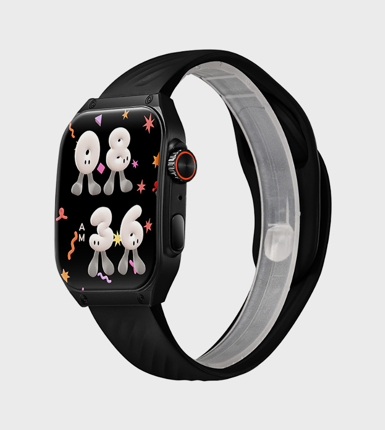 Square Black Dial Silicone Strap Smart Watch