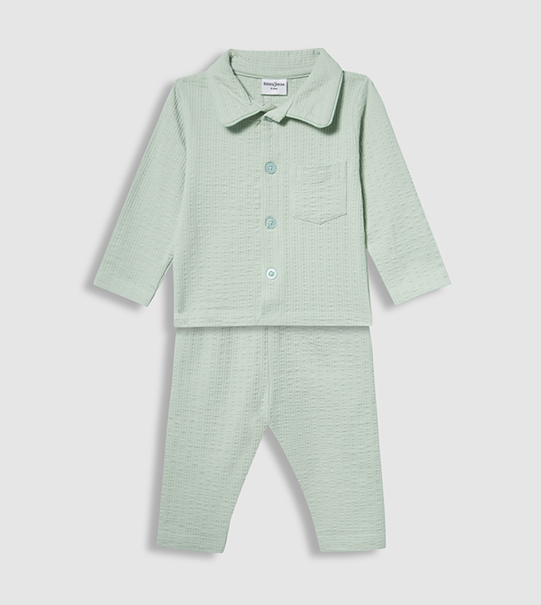 Textured Long Sleeves Pyjama Set