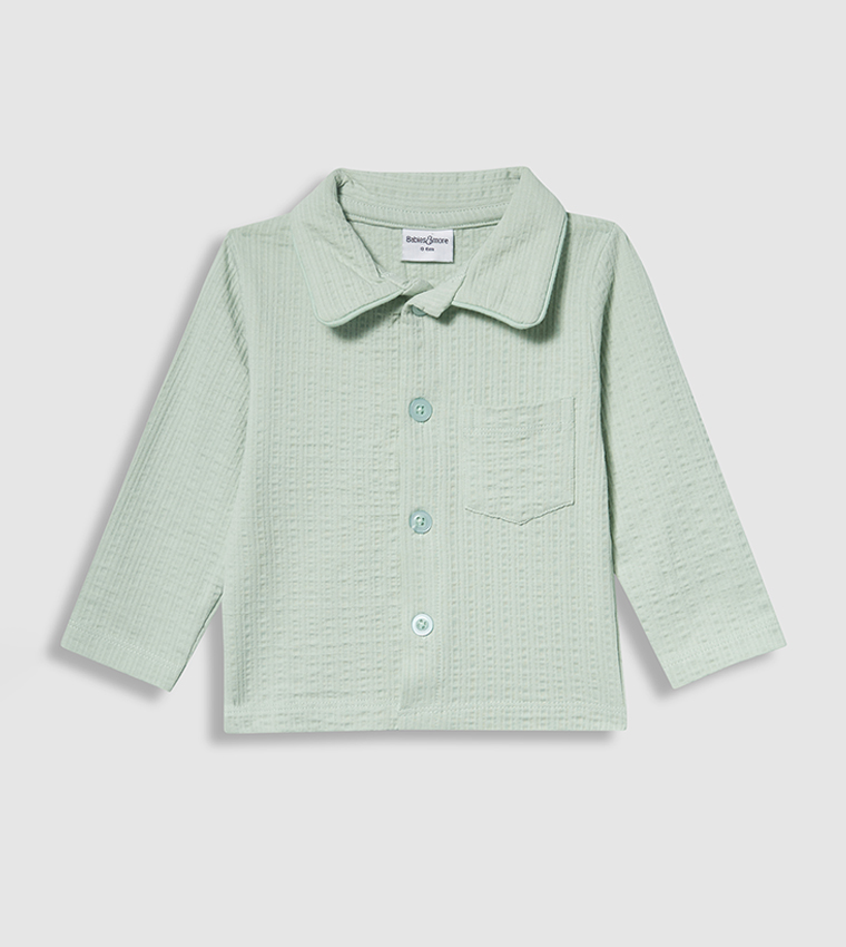 Textured Long Sleeves Pyjama Set