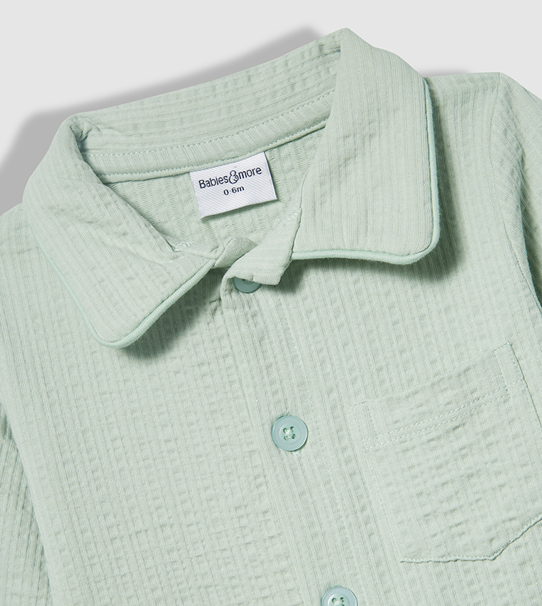 Textured Long Sleeves Pyjama Set