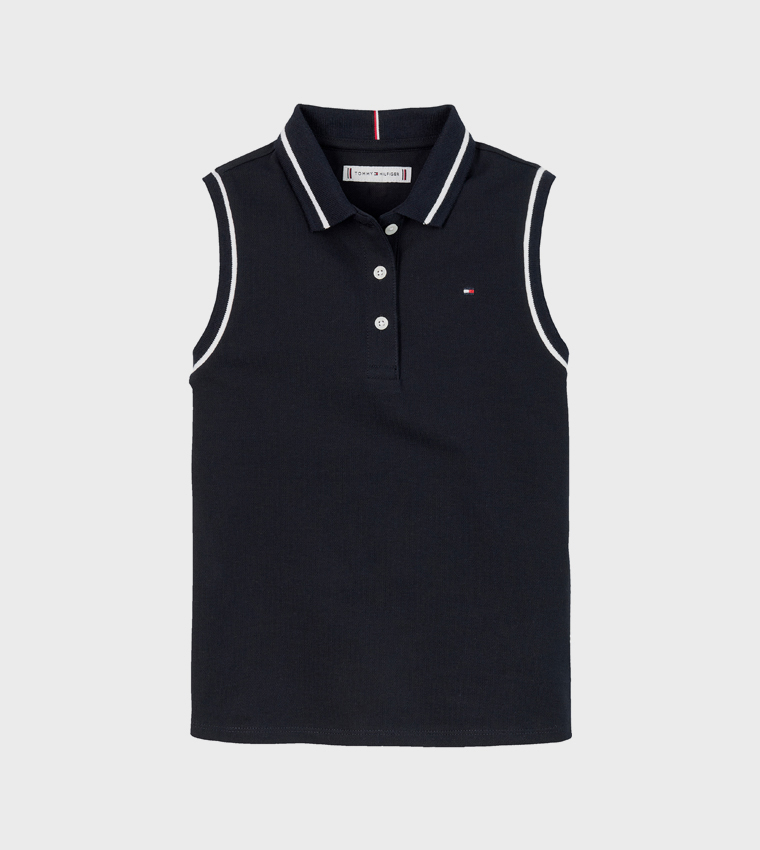 Contrast Trim Classic Sleeveless Polo T-Shirt
