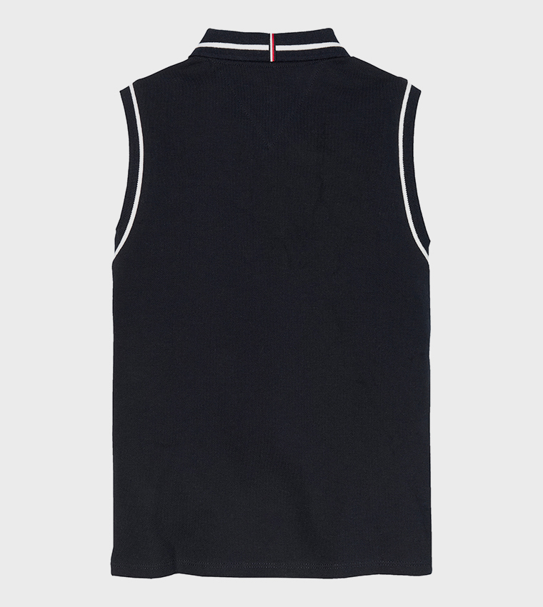 Contrast Trim Classic Sleeveless Polo T-Shirt