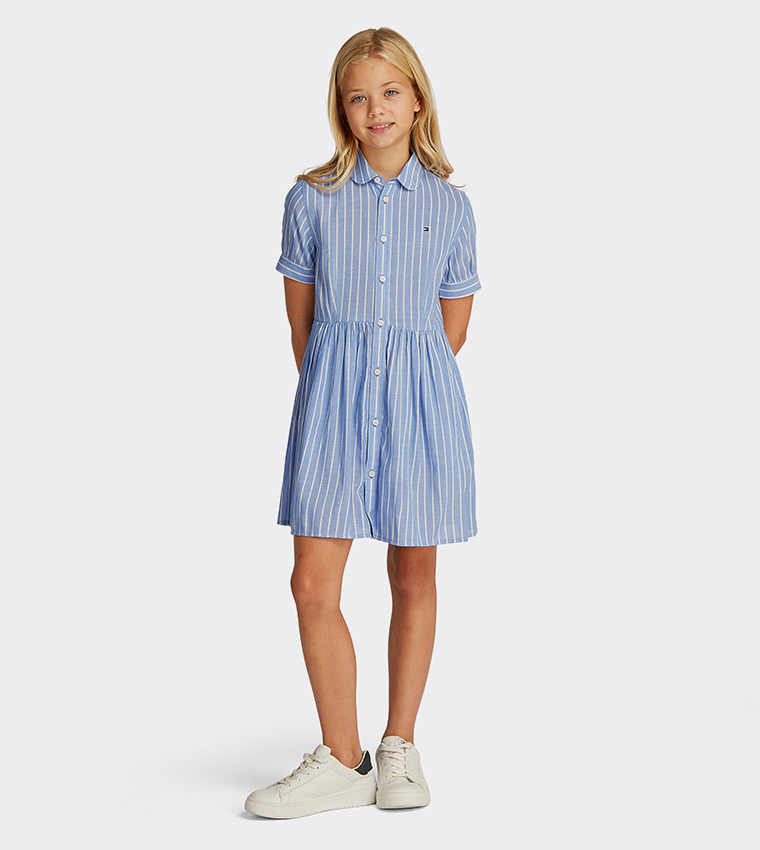 Striped Short Sleeves Shirt Dress