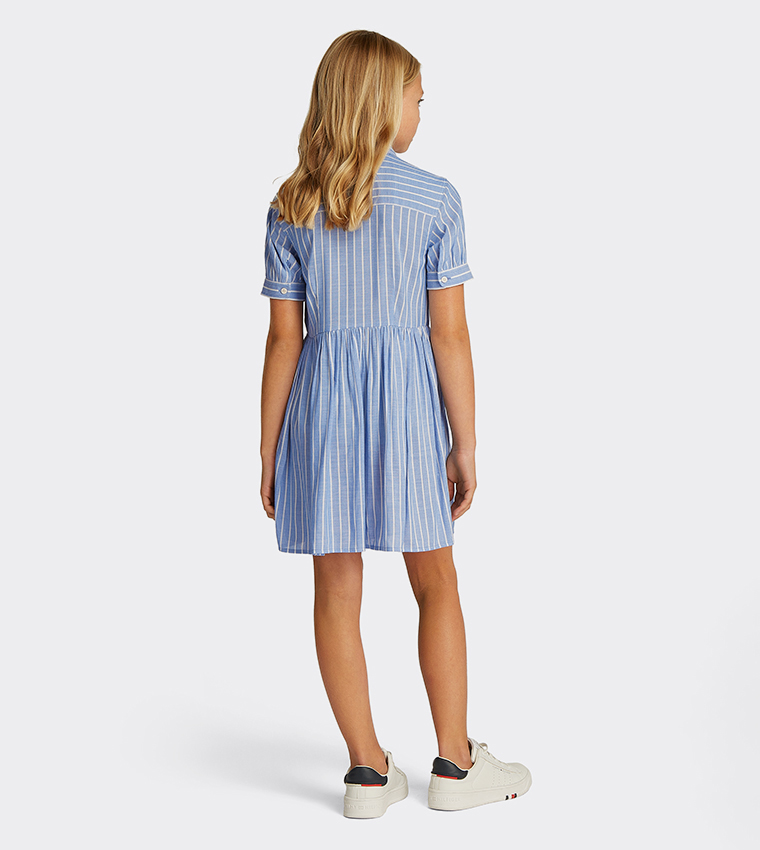Striped Short Sleeves Shirt Dress