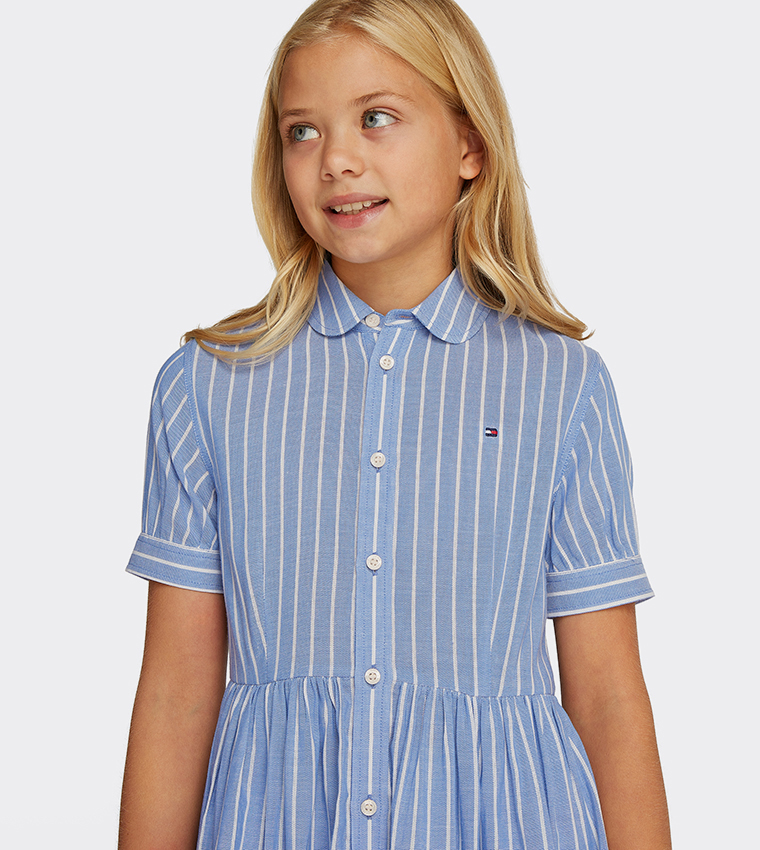 Striped Short Sleeves Shirt Dress