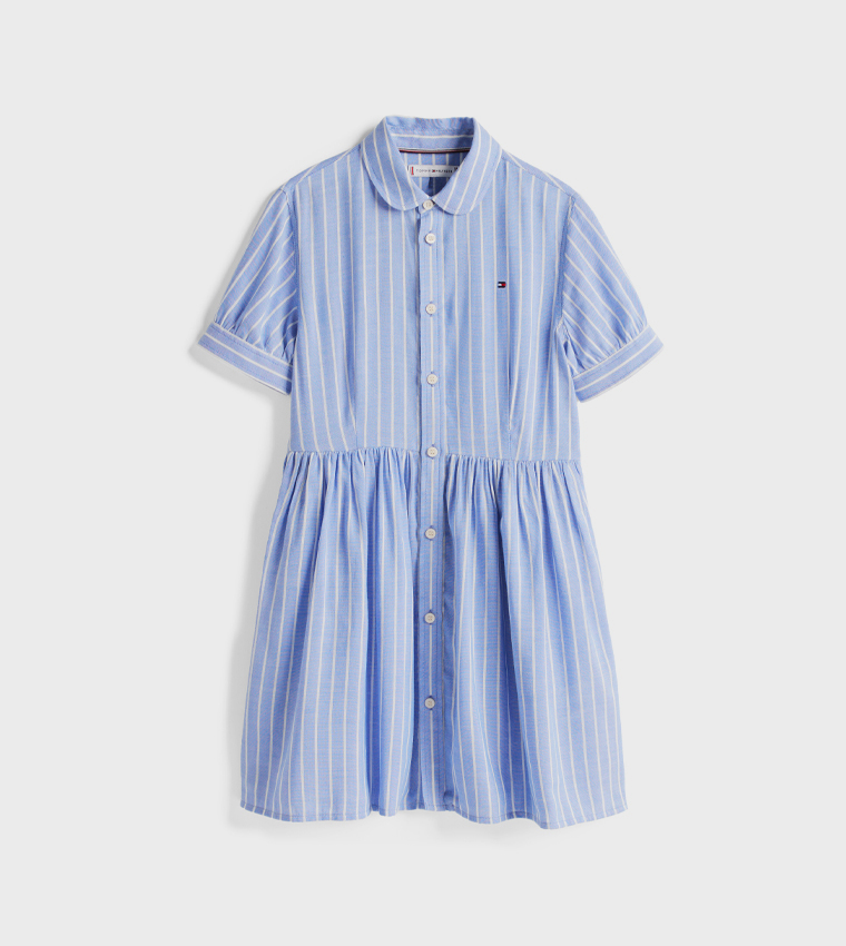 Striped Short Sleeves Shirt Dress