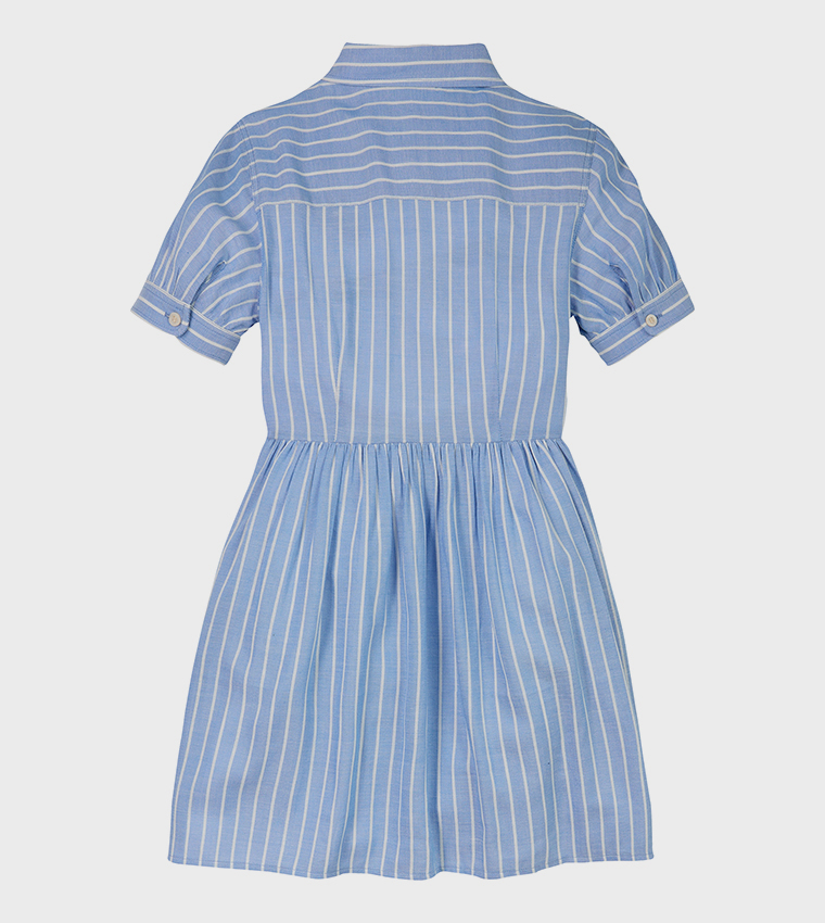 Striped Short Sleeves Shirt Dress