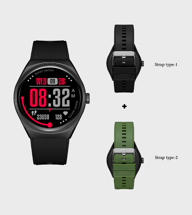 Round Black Dial Silicone Strap Smart Watch