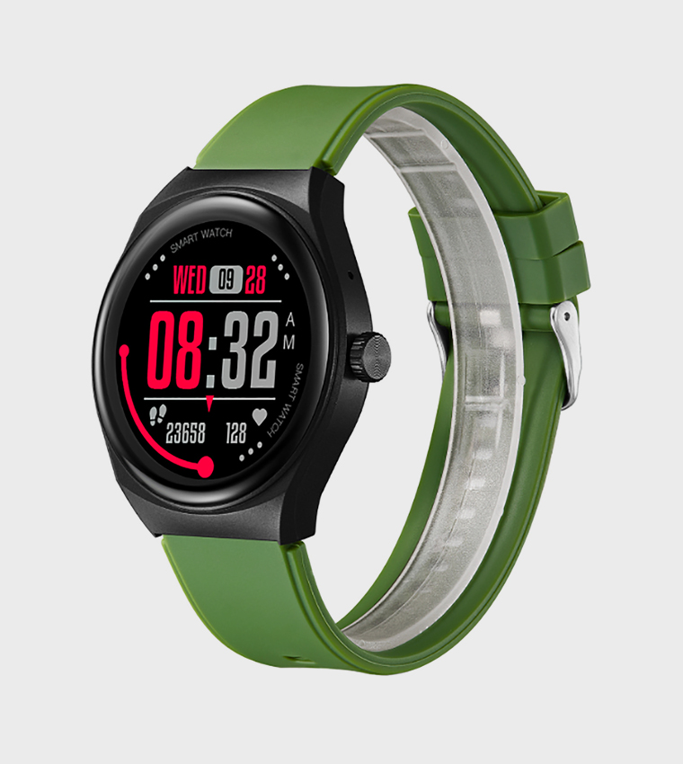 Round Black Dial Silicone Strap Smart Watch