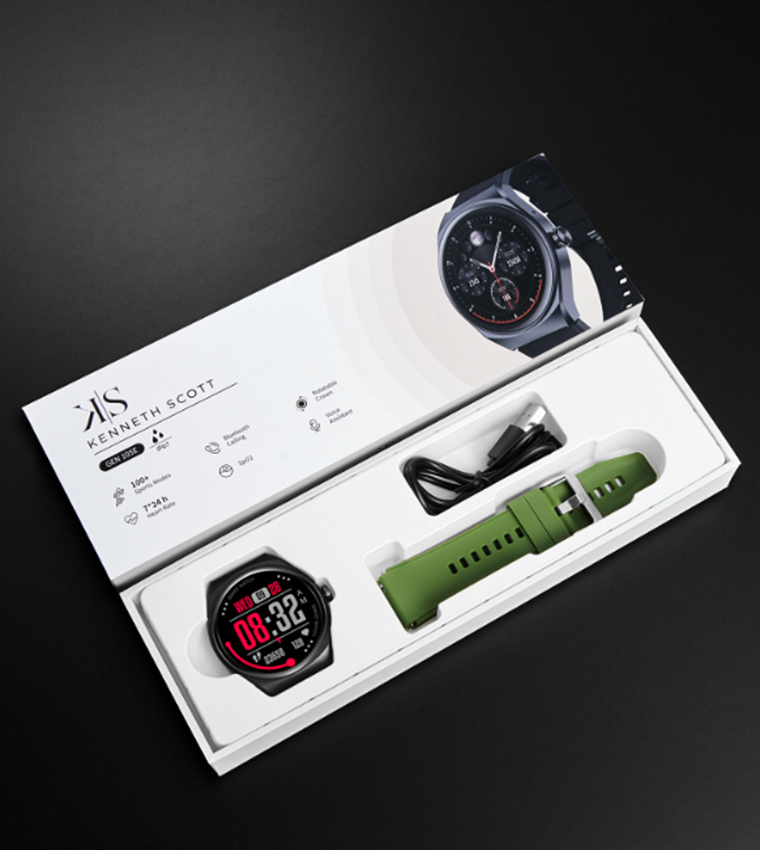 Round Black Dial Silicone Strap Smart Watch