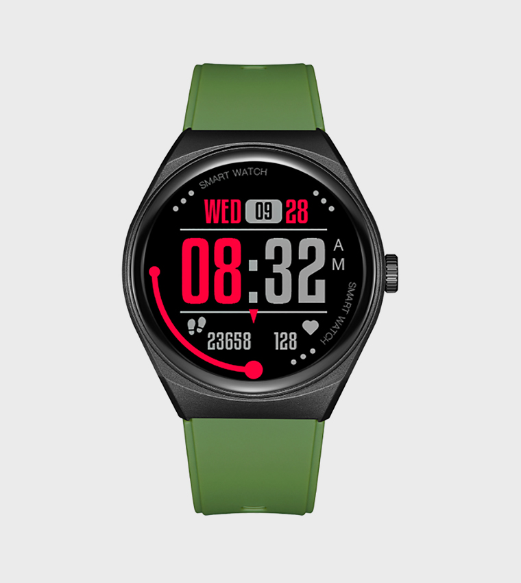 Round Black Dial Silicone Strap Smart Watch