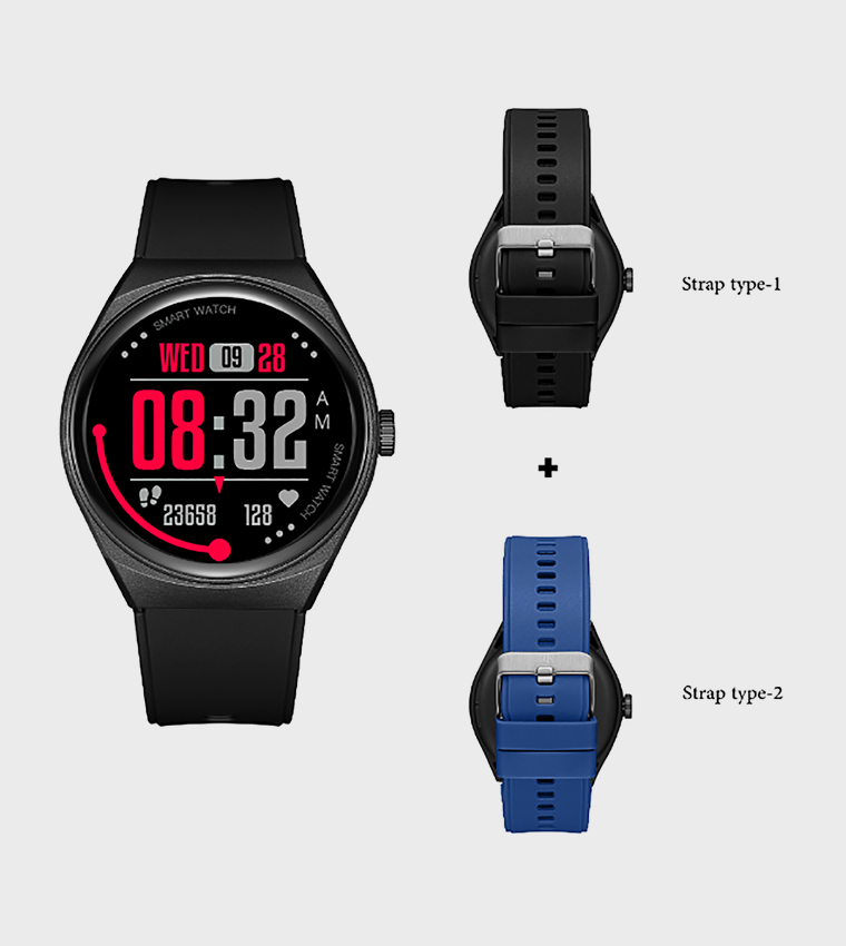 Round Black Dial Silicone Strap Smart Watch