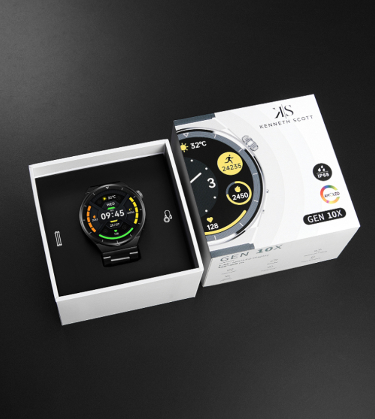 Round Black Dial Metal & Silicone Strap Smart Watch
