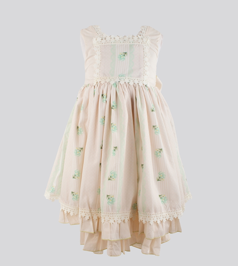 Floral Print Lace Trim Fit and Flare Dress