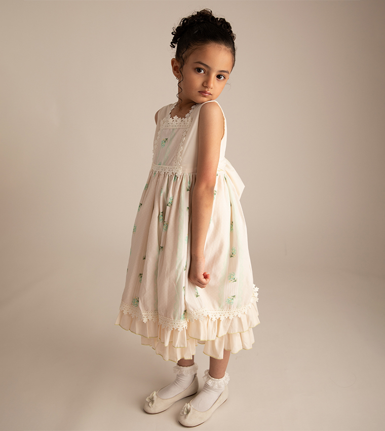 Floral Print Lace Trim Fit and Flare Dress