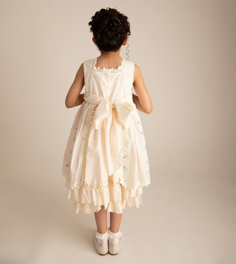 Floral Print Lace Trim Fit and Flare Dress