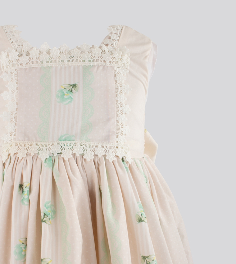 Floral Print Lace Trim Fit and Flare Dress
