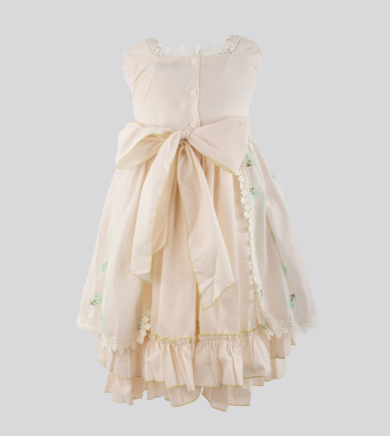 Floral Print Lace Trim Fit and Flare Dress