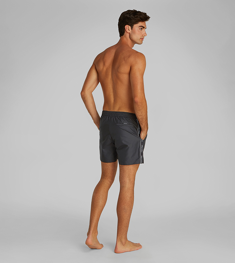Solid Drawstring Waist Swim Shorts