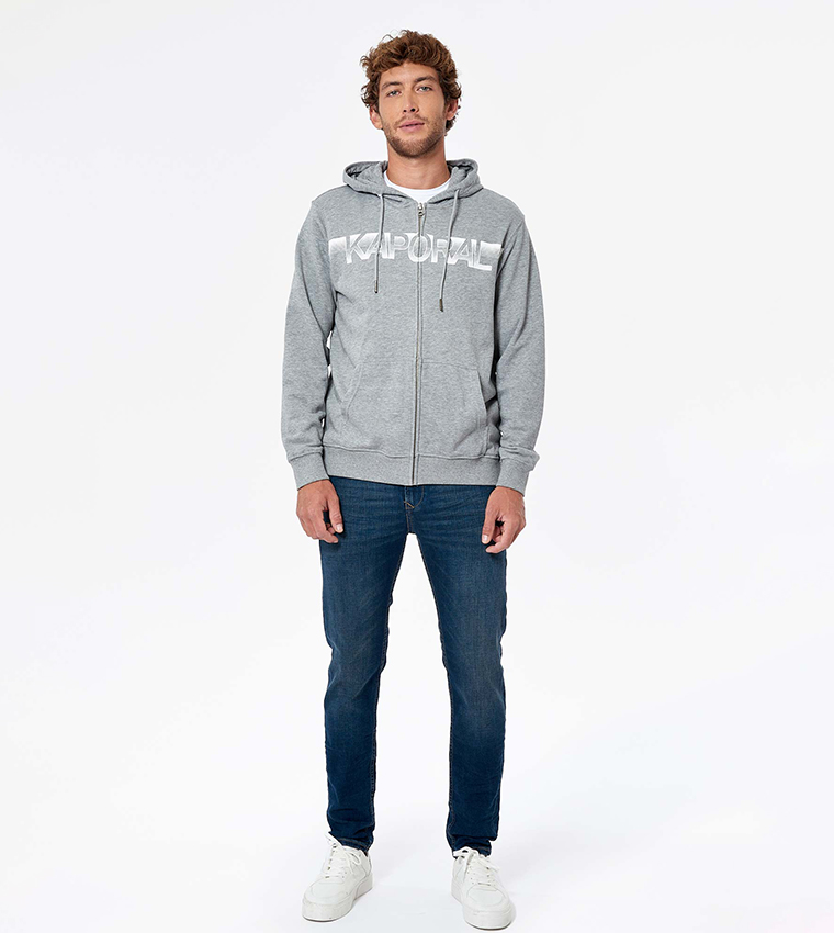 Logo Printed Zip-Through Hooded Sweatshirt