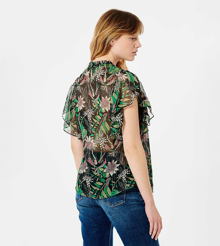 Floral Print Flutter Sleeves Top