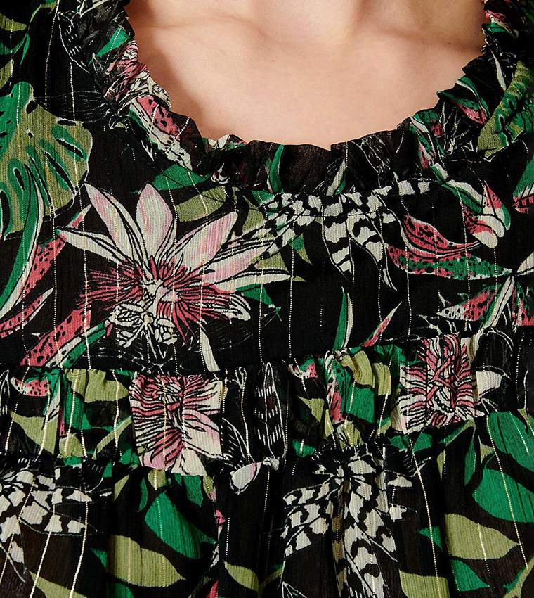 Floral Print Flutter Sleeves Top