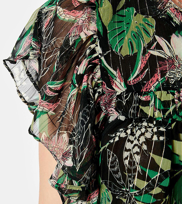Floral Print Flutter Sleeves Top