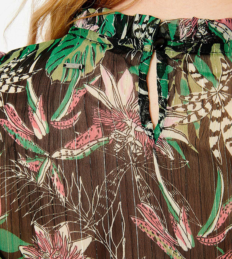 Floral Print Flutter Sleeves Top