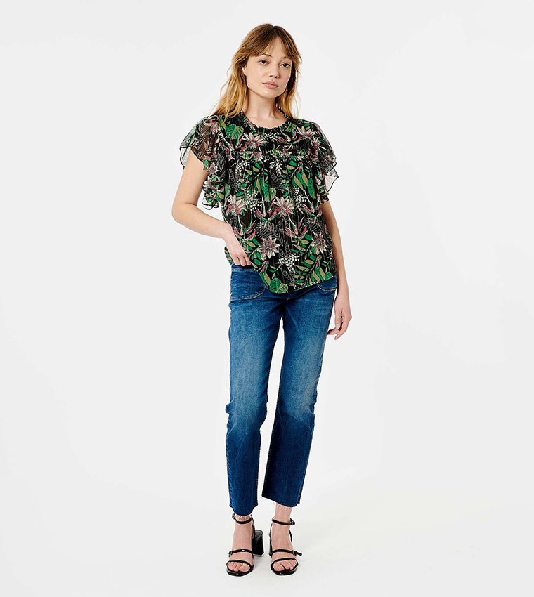 Floral Print Flutter Sleeves Top
