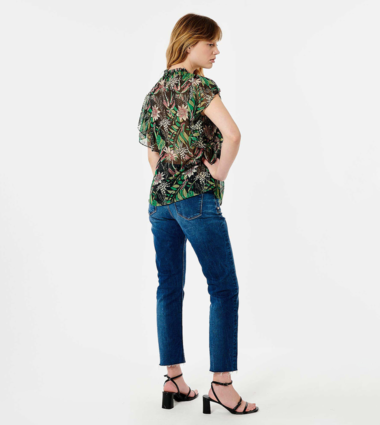 Floral Print Flutter Sleeves Top